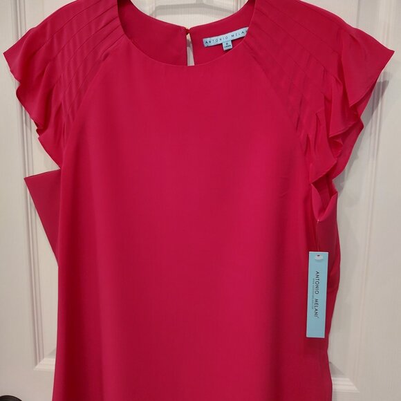 ANTONIO MELANI SILK FLUTTER SLEEVE BLOUSE TUCKING DETAIL MAGENTA PINK SZ S - Picture 1 of 10